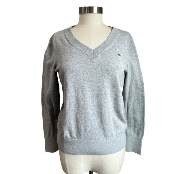Vineyard Vines V Neck Academia Preppy Gray Sweater Size Small - Picture 1 of 11